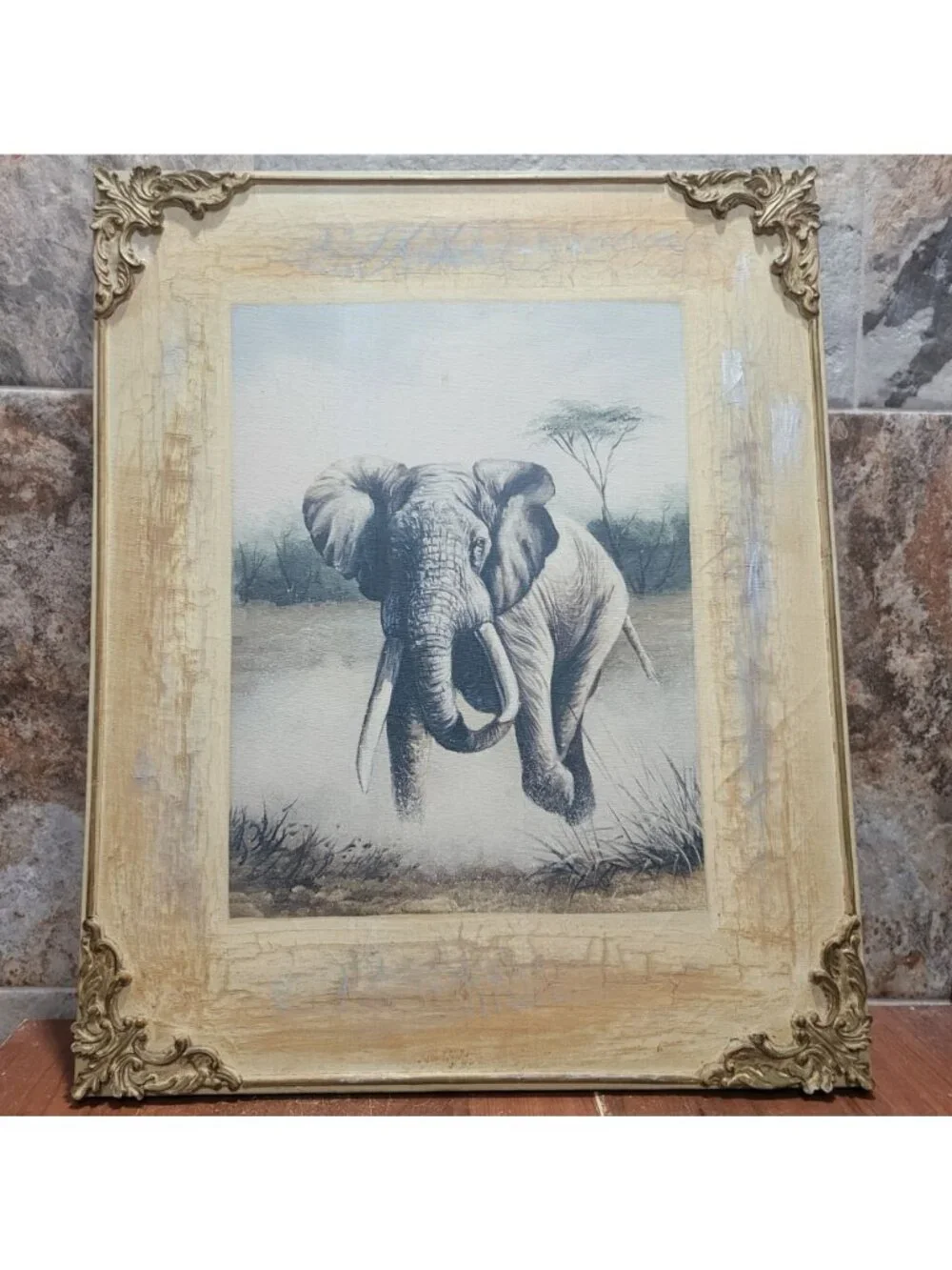 Charging Elephant Stretched Canvas Wall Art Print Wooden Frame